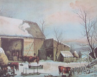 1960s Currier & Ives Color Plate Reproduced From The Original Hand-Colored Stone Prints-2 Sided Vintage Book Page