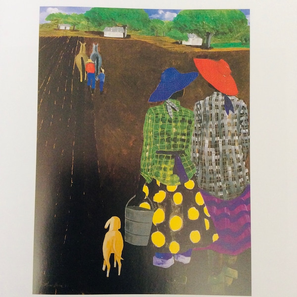 Family at Work/Tales, African American Art, 2-sided Book Page Print for Framing, Gullah Art, Low Country Art