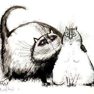 Ronald Searle, Cat Caricature Art Print, “ Young Cat Already Regretting Puberty”, Vintage Book Plate, Cat Print, 1960s