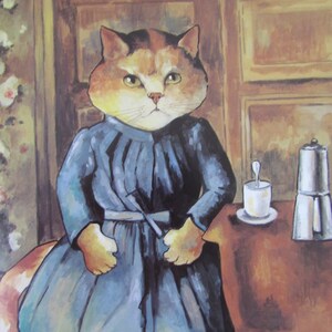 Cat Print, Based on Paul Cezanne, Woman with a Coffee Pot, 8 x 10.5 in Reproduction Art Print, Impressionist Print, Vintage Book Page