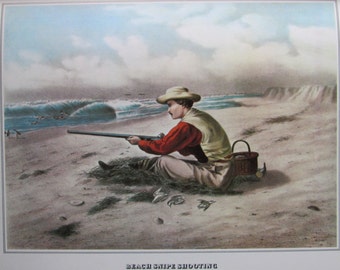 Currier and Ives, Beach Snipe Shooting, 8.5 x 11 in, 1978 Unframed Vintage Book Page