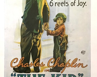 Charles Chaplin in The Kid,  Reproduction Movie Poster, Book Print to be Framed