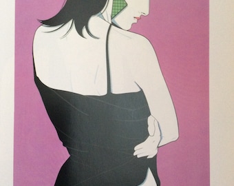 Vintage Colorplate by Patrick Nagel, Untitled,(mature content), 1985 Book Page, 8.75 x 12 in. Unframed