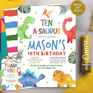 EDITABLE Dinosaur Birthday Invitation, Dino Birthday Party Invitation Template, Three Rex Birthday Invite, Instant Download