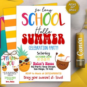 End of School Party Invitation: Summer Pineapple BBQ (Canva Template, Digital Download)