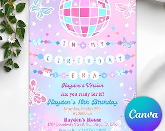 In My Birthday Era Invitation, Friendship Bracelet Invitation, Teen Birthday Girl Music Party Invite, Purple Blue Eras Party, Editable Canva