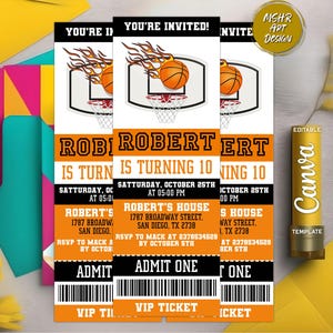 Editabale Basketball Ticket Invitation, Sports Ticket Style Invitation, Sports Ticket Birthday Invitation, Any Age, Instant Download