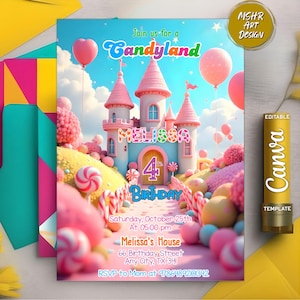 Editable Candy Land Birthday Invitation: Printable Canva Template