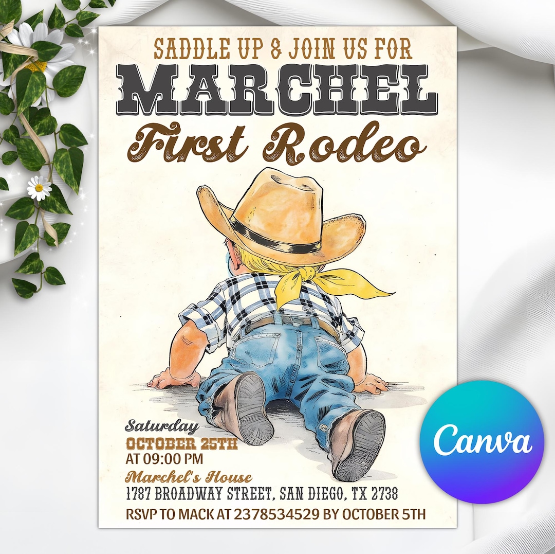 First Rodeo Invitation, Cowboy Birthday Invite, Wild West Party ...