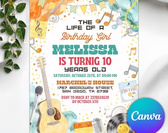 Life of a Birthday Girl Invitation Digital Showgirl Invite Showgirl-Era In My Birthday Era Invitation Karaoke Personalized Canva Template