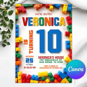 Invito di compleanno modificabile a tema costruzioni, invito per festa di compleanno per bambini, qualsiasi età, download immediato