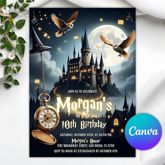 Wizard Invite, Witch Invitation, Magical Party Invite, Wizards Witches Invitation, Boy Invitations, Birthday Invitation, Canva Template