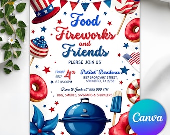 4. Juli BBQ-Einladung, Party in den USA einladen, Unabhängigkeitstag BBQ-Barbeque-Einladung, Juli 4