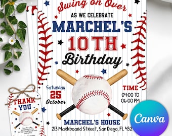 Baseball-Geburtstagseinladung, Sportfeier einladen, Rookie der Jahre, Ballspielparty, digitaler Download, bearbeitbare Canva-Vorlage