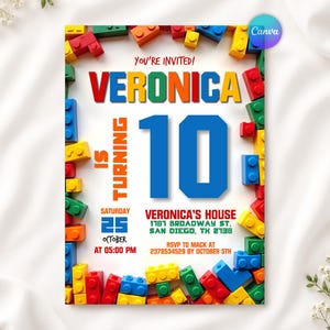 Building Blocks Birthday Invitation, Construction Theme Party Invite, Kids Birthday Party Invitation, Any Age, Editable Canva Template