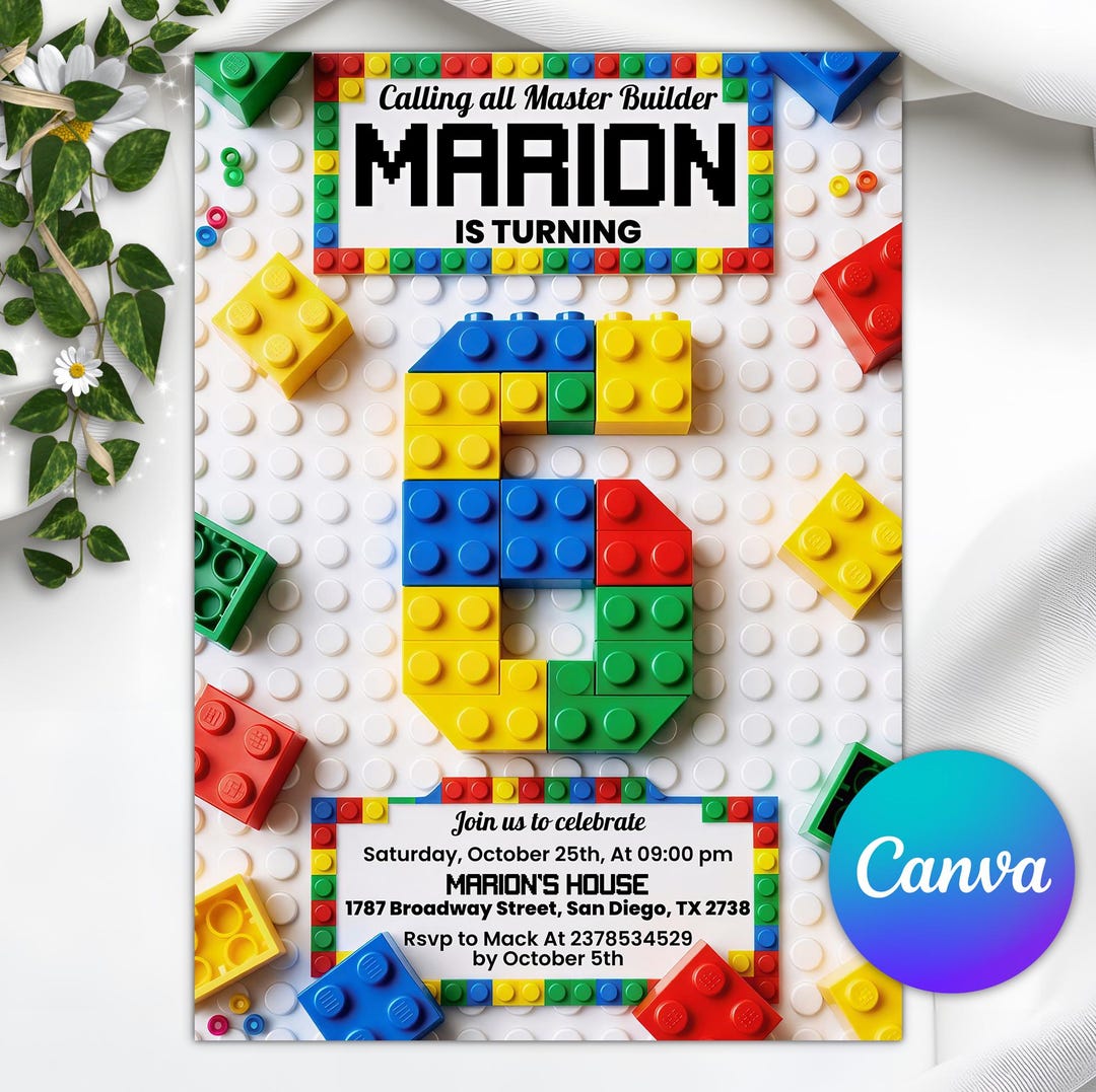Building Blocks 6th Birthday Invitation, Master Builder Construction ...
