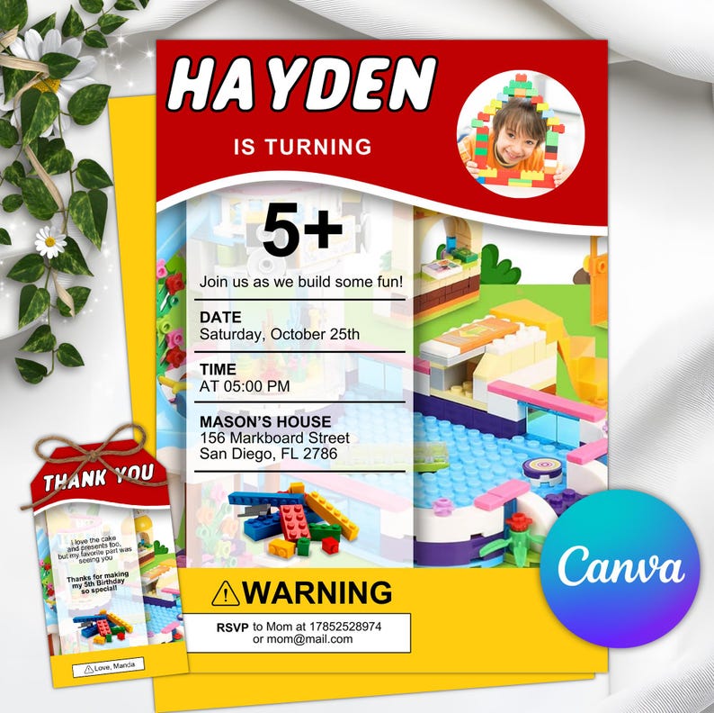 Editable Building Blocks Invitation With Photo, Boy Girl Joint Party ...