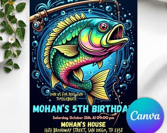 Editable Fishing Birthday Invitation Template, Fishing Invite, Fish Birthday invitation, Reel in the Fun, Boy Birthday Invitation Printable