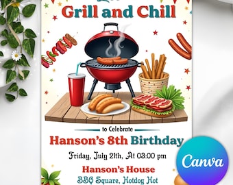 Editable Bbq Birthday Invitation, Barbeque Birthday Invitation, Editable Bbq Invitation, Bbq Birthday Invitation, Instant Download