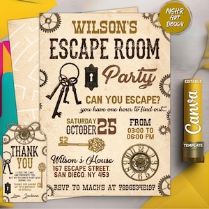 Escape Room Birthday Invitation: Editable Canva Template (Digital Download)