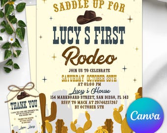 First Rodeo Invitation Template, Wild West Birthday Invite, Boy Cowboy Birthday Invitation, My 1st Rodeo Invitation, Editable Canva Template
