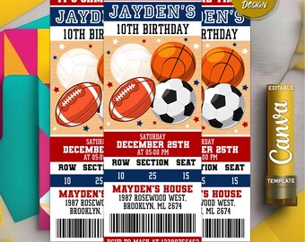 All Star Sports Ticket Birthday Invitation: Editable Canva Template