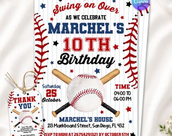 Baseball Birthday Invitation, Sports Party Invite, Rookie of the Years, Ball Games Party, Any Age, Editable Canva Template