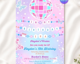In My Birthday Era Invitation, Friendship Bracelet Invitation, Teen Birthday Girl Music Party Invite, Purple Blue Eras Party, Editable Canva