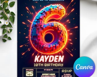6th Boy Invitation, 6Th Birthday Invitation, Editable Boy Birthday Invites, Boy Invitation, 6th Birthday, Editable Invitation, Digital File