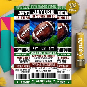Football Ticket Birthday Invitation, American Football Ticket Invite, Sports Ticket Party Invitation, Editable Canva Template