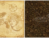Graphic 45, Steampunk Debutante, Mechanical Mind, 12 x 12 Single Sheet, Vintage Retired