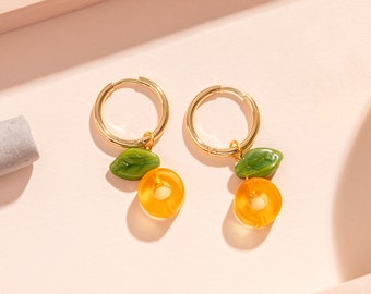 CLEMMIE Orange Charm Hoop Earrings - Fruity charms on gold plated hoops