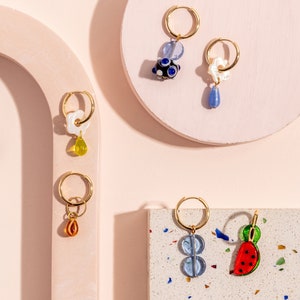 LUCKY DIP No waste charm hoop earrings colourful surplus beads on gold plated hoops sold singularly or as a matched/mismatched pair image 3