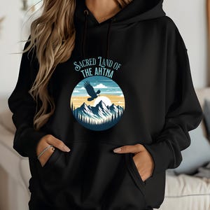 Sacred Land of the Ahtna, Alaska Native Design, Eagle and Mountain Scene, Nature Lover Apparel, Indigenous Heritage Gift