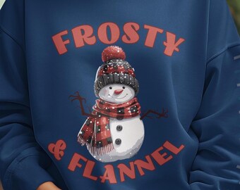 Sudadera de muñeco de nieve de franela y escarcha, camisa de invierno acogedora para adultos, ropa navideña