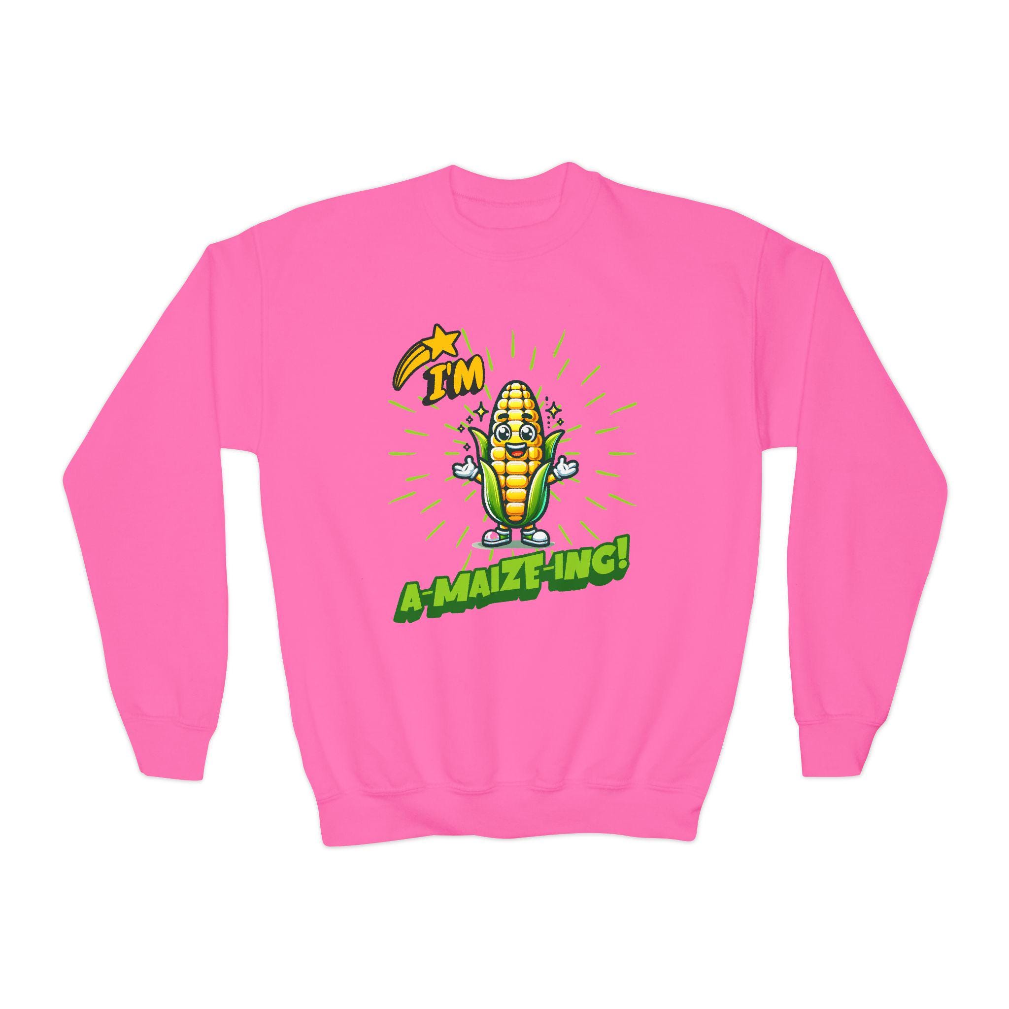 I Am A-maize-ing Kids Sweatshirt, Funny Corn Pun Shirt for Kids, Playful Food Design