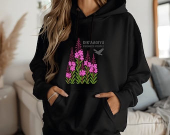 Camisa del clan Ahtna de los pueblos Dik'aagiyu Fireweed / Camiseta, suéter y sudadera de los nativos de Alaska Athabaskan / Tallas para adultos y jóvenes / Raven Moiety