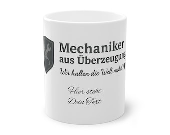 Personalisierte Mechaniker-Tasse – Geschenk für KFZ-Mechatroniker/Schrauber Werkstatt Coffee Mug mit Wunschtext Vatertag, Geburtstag, Alltag