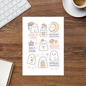 Stickerbogen süße Geister – Selfcare Affirmationen LGBTQ+ Kawaii Pastell Geist Sticker Sheet – Cute Vinyl Pride Mental Health