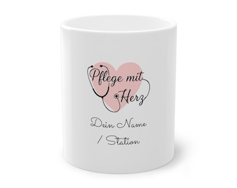 Care with Heart Mug – Personalized Coffee Mug for Caregivers Gift for Nurse, Geriatric Nurse, Thank You Gift with Name