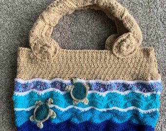 Crocheted Beach Ocean Sea Turtle Tote Bag