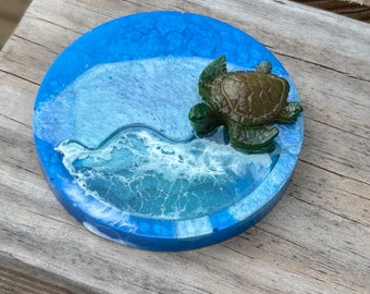 Sea Turtle Resin Wave Small Coaster Jewelry Holder