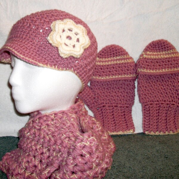 Hat, Glove\/Mitten, Scarf Set - Available in all colors