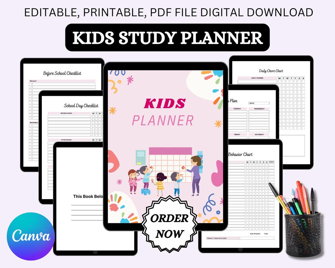 Kids Study Planner | Printable Homework Organizer, Goal Tracker (PDF ...