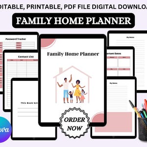 Family Home Planner | Meal Plan, Chore Chart, Budget & Calendar Organizer | Household Management Binder | Printable PDF