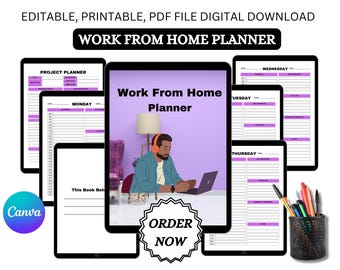 Work From Home Planner Printable | Daily Schedule, Productivity Tracker (PDF)
