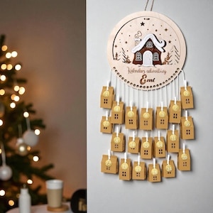 Personalized Wooden Advent Calendar with 24 Paper Houses | DIY Christmas Countdown Gift for Kids