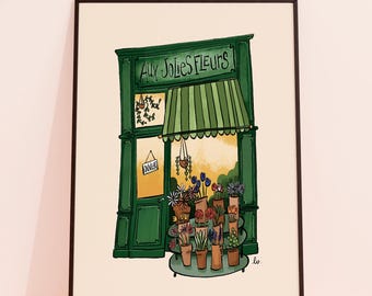 Florist poster Paris, watercolor floral illustration, flower shop poster, kitchen wall art, gift for flower lovers