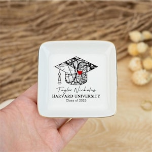 Porte-bijoux carte de l'université, plateau à bijoux de l'université de remise des diplômes, porte-anneaux logo collège personnalisé, cadeau d'études supérieures 2025, décoration de dortoir