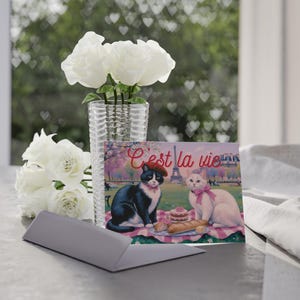 Romantische Katzen Postkarte, Niedliche Katzen Grüße, Perfekt für Katzenliebhaber, Geburtstag, Paris Eiffel Datum romantische Liebe amour french